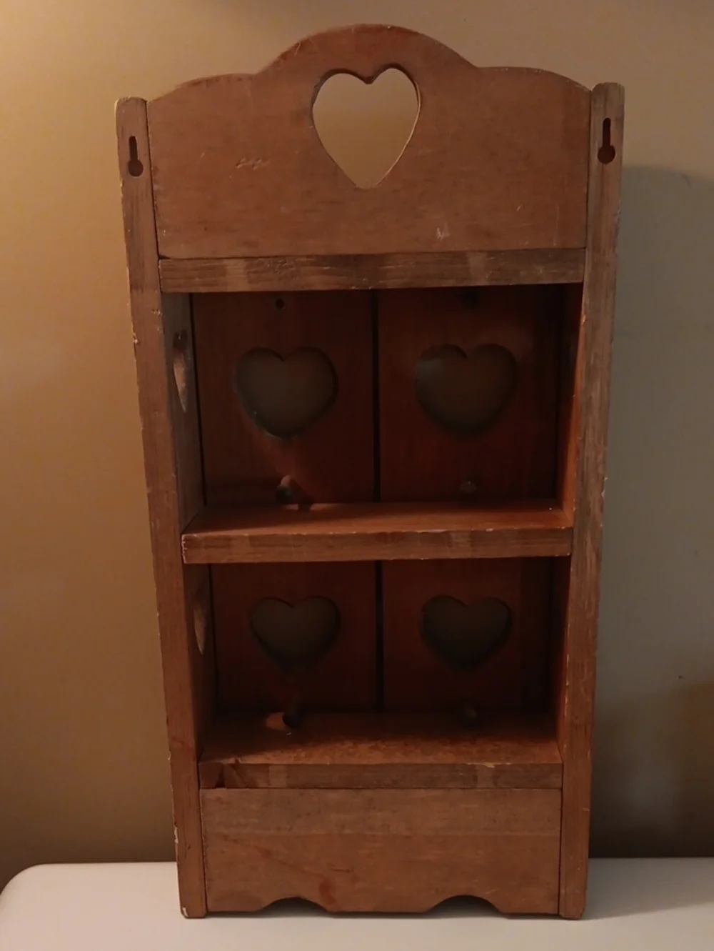 Vintage Handcrafted Wooden Heart Cut-Out Wall Cabinet